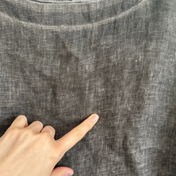 Fenini Women's Medium 100% Linen Blouse Boxy Loose Knit Boho Grey Artsy Texture - Picture 8 of 9
